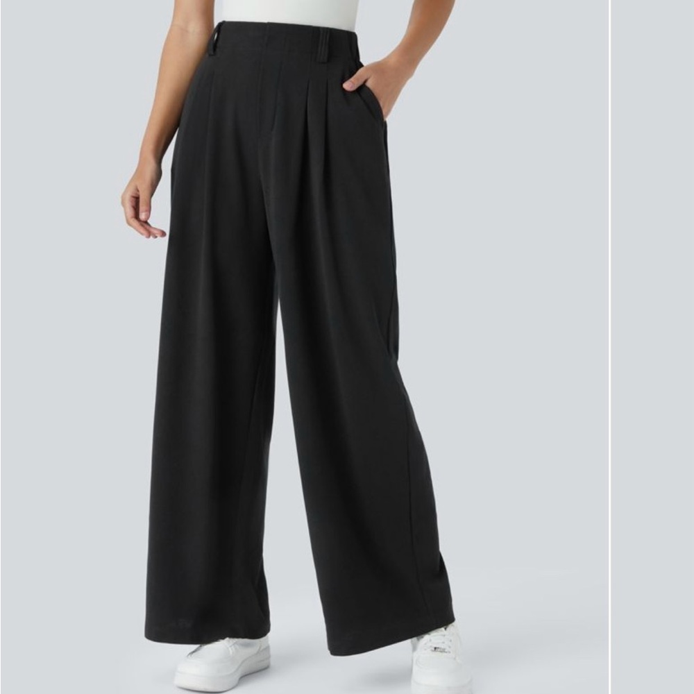 HALARA Black Wide-Leg Women's Waffle Work Pants